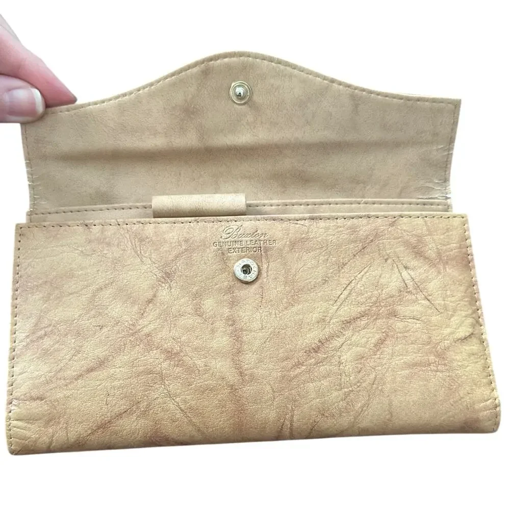 Vintage Buxton Genuine Leather Wallet Tan Minimalist Travel Organizer